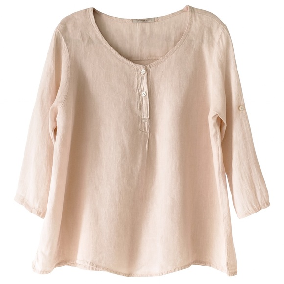Viola Borghi Tops - Viola Borghi 100% Linen Light Petal Pink Sequins Made in Italy Blouse Oversized